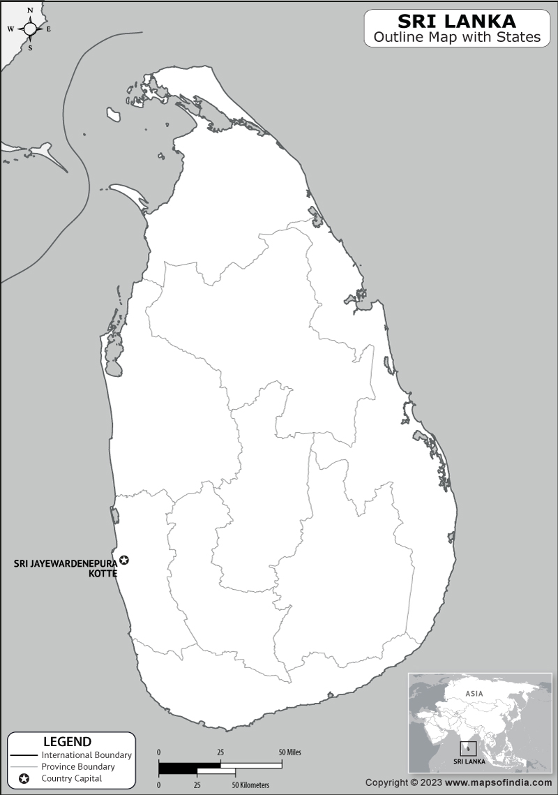 Sri Lanka Blank Outline Map