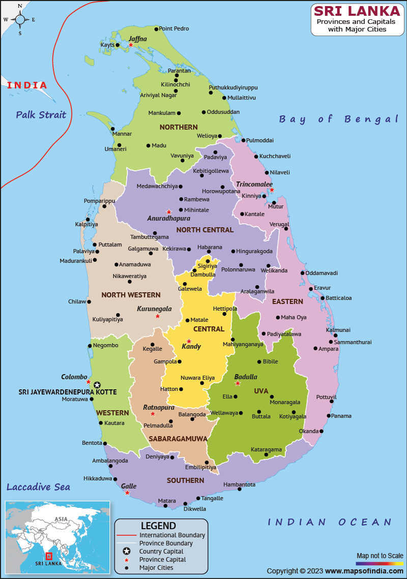 Sri Lanka provinces and Capital Map