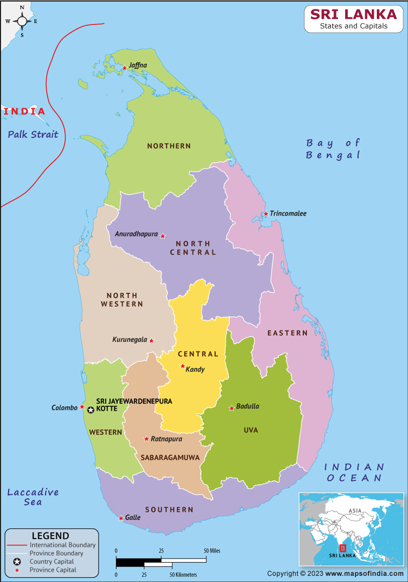 Sri Lanka Provinces  and Capital Map