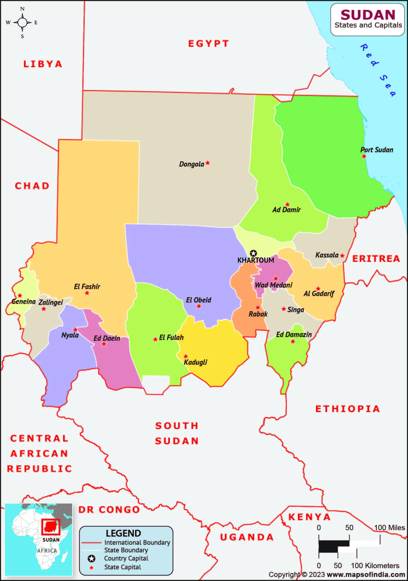 Sudan States and Capital Map