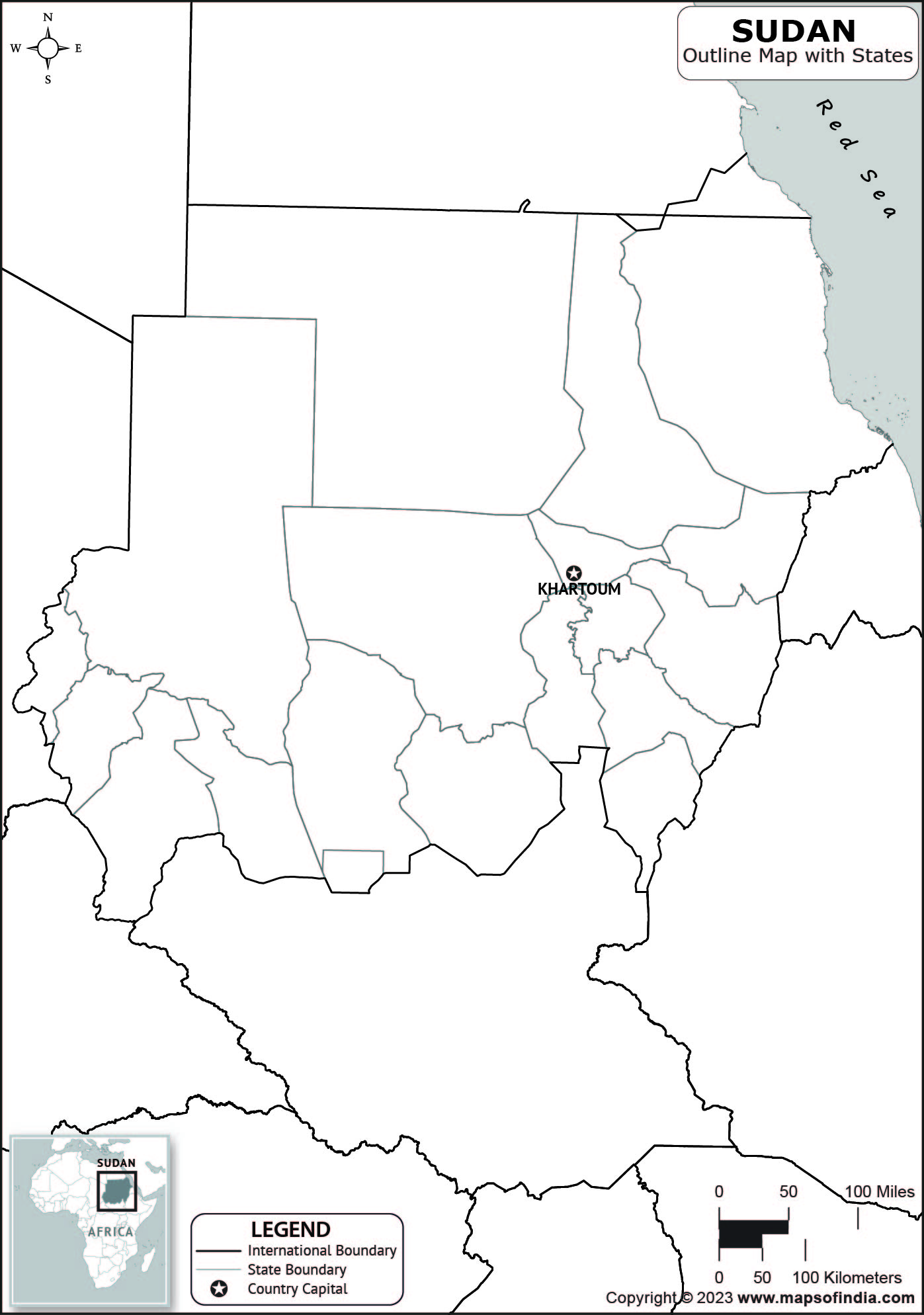 Sudan Outline Map Sudan Outline Map With State Boundaries