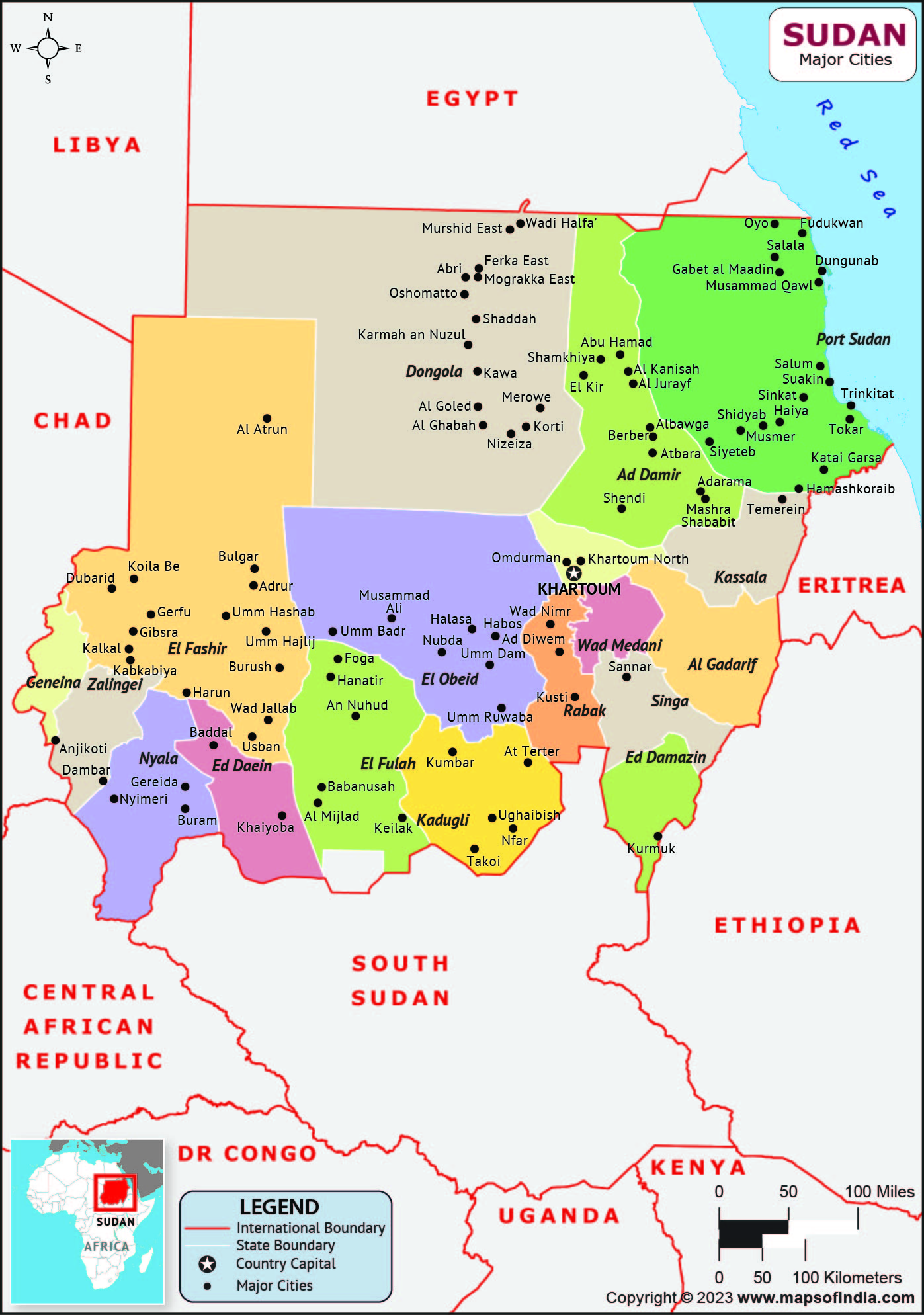 Sudan Regions and Capital Map