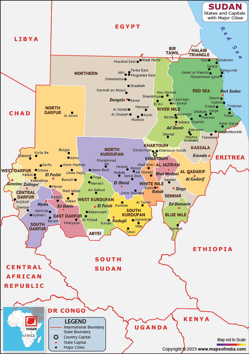 Sudan States and Capital Map