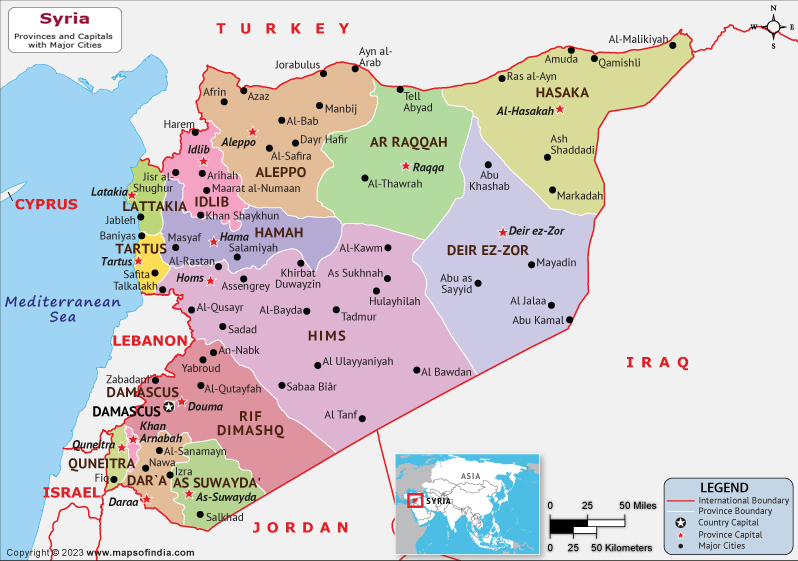 Syria provinces and Capital Map