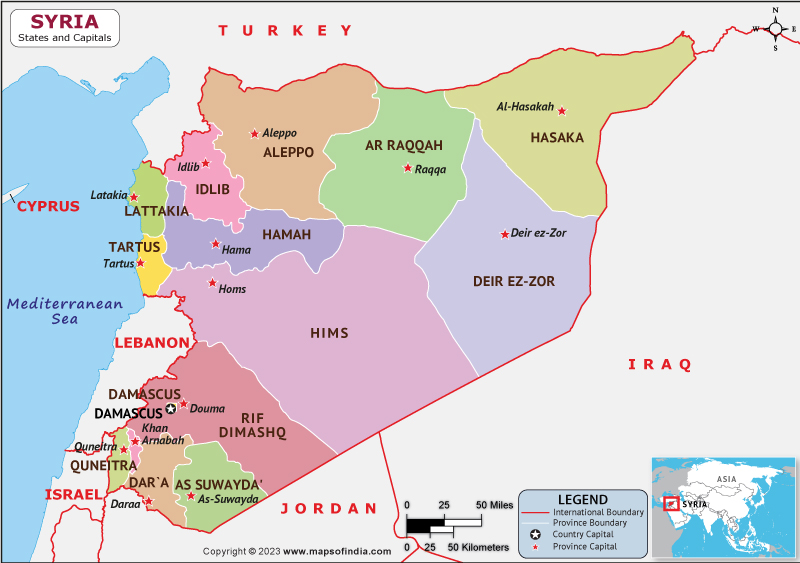 Syria Provinces  and Capital Map
