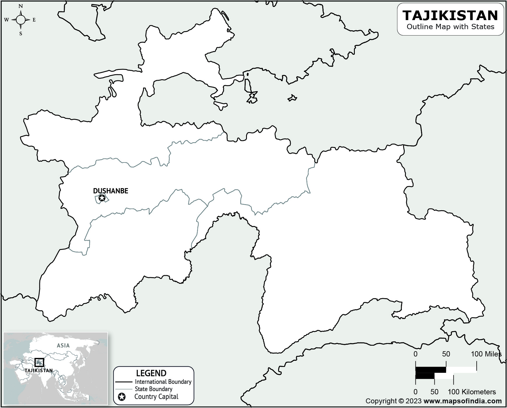 Tajikistan Blank Outline Map