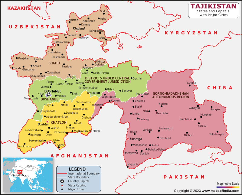 Tajikistan States and Capital Map