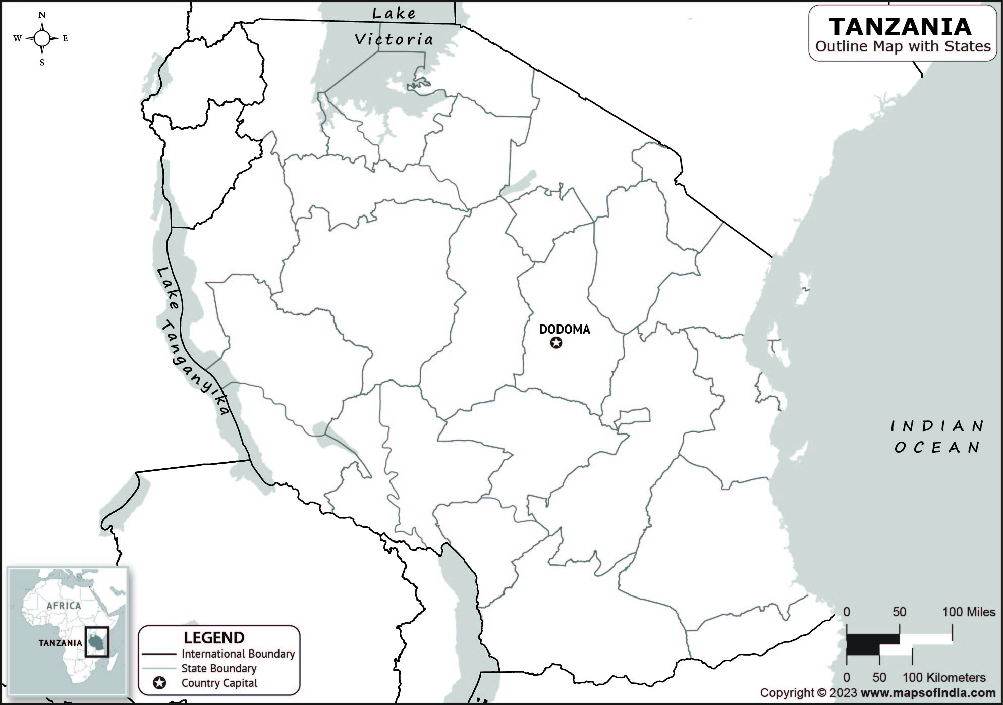 Tanzania Blank Outline Map