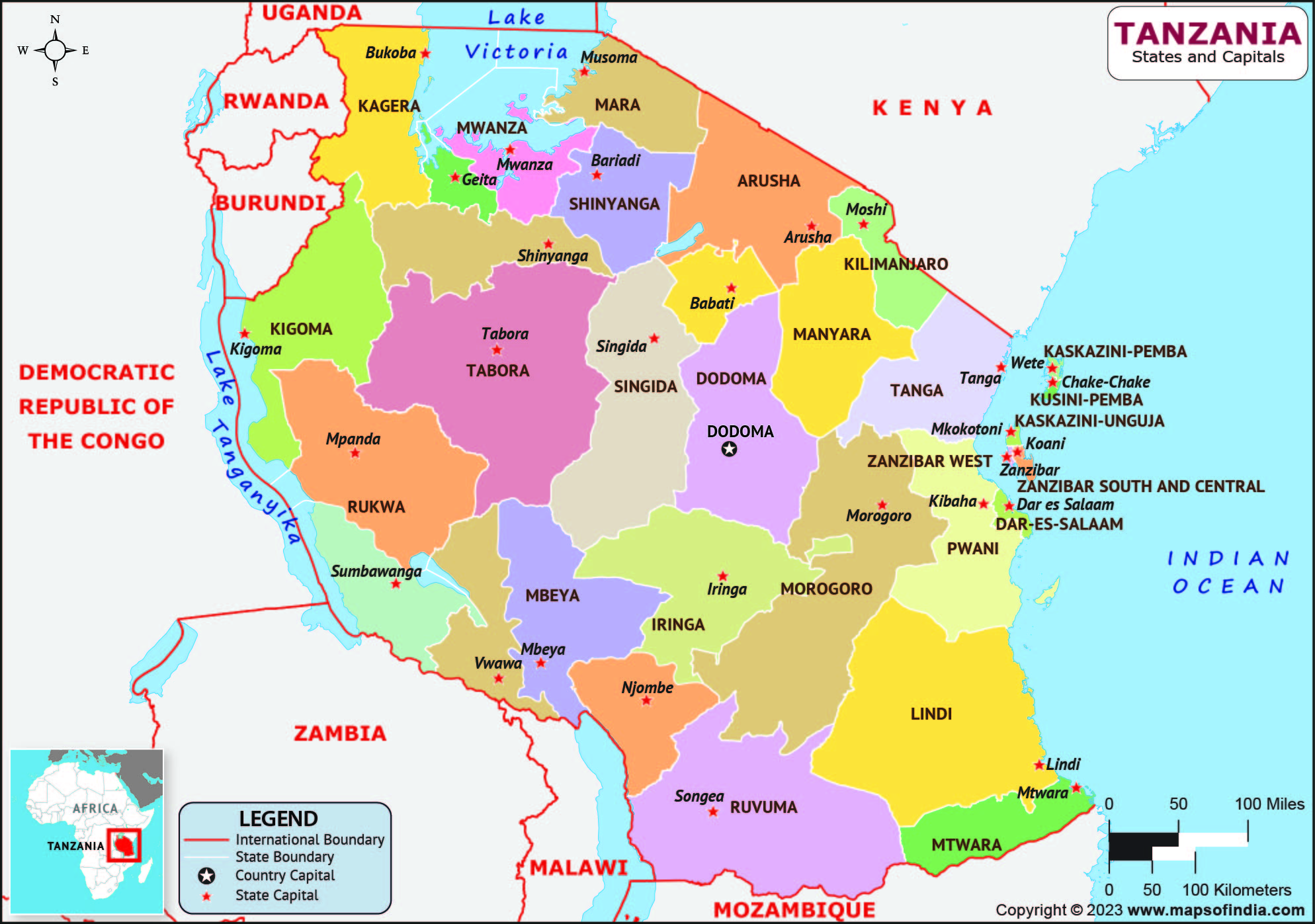 Tanzania States and Capitals List and Map | List of States and Capitals ...