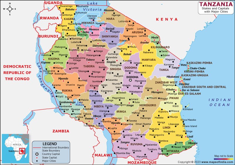 Tanzania States and Capital Map