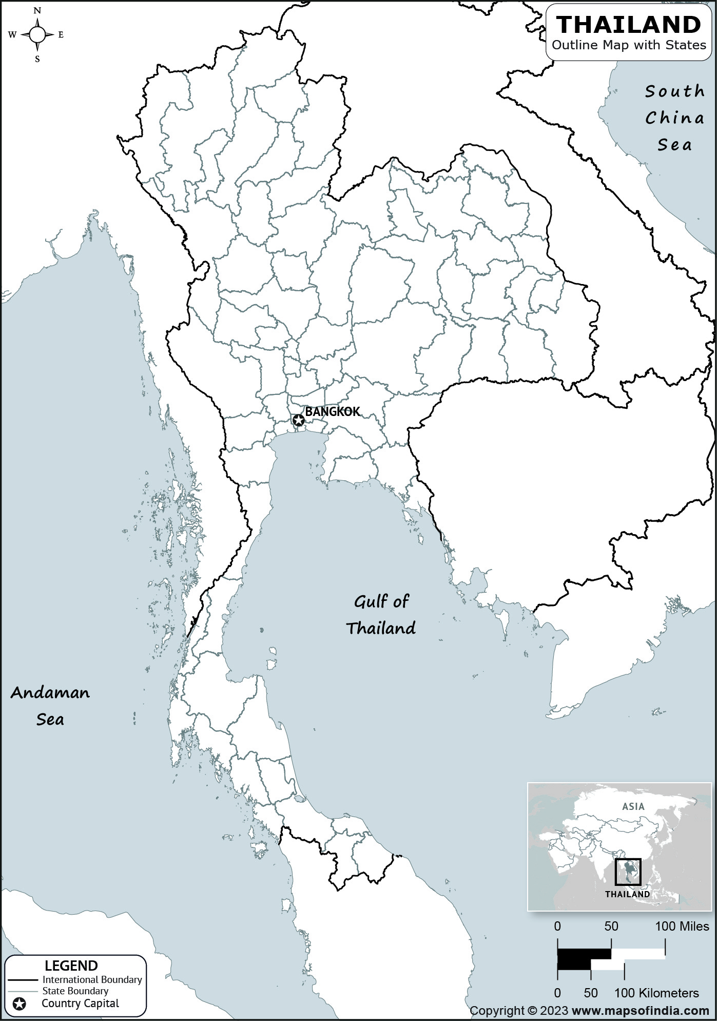 Thailand Blank Outline Map