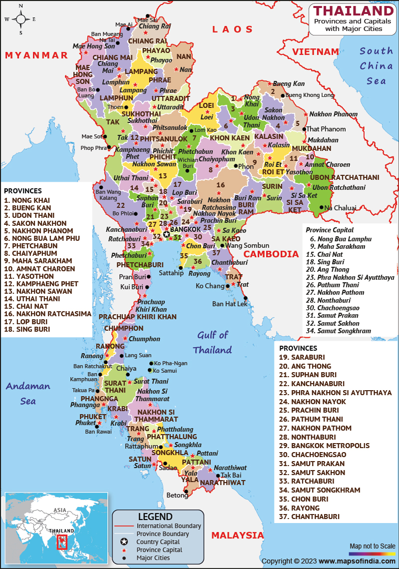Thailand provinces and Capital Map