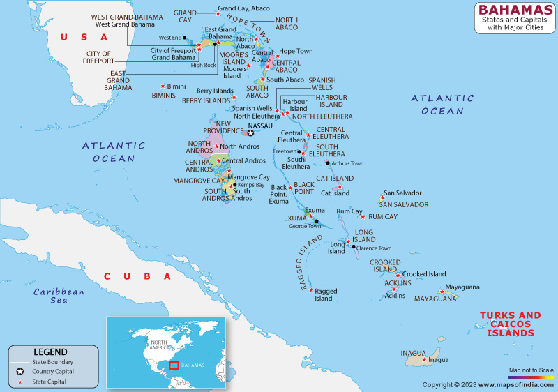 The Bahamas State and Capital Map