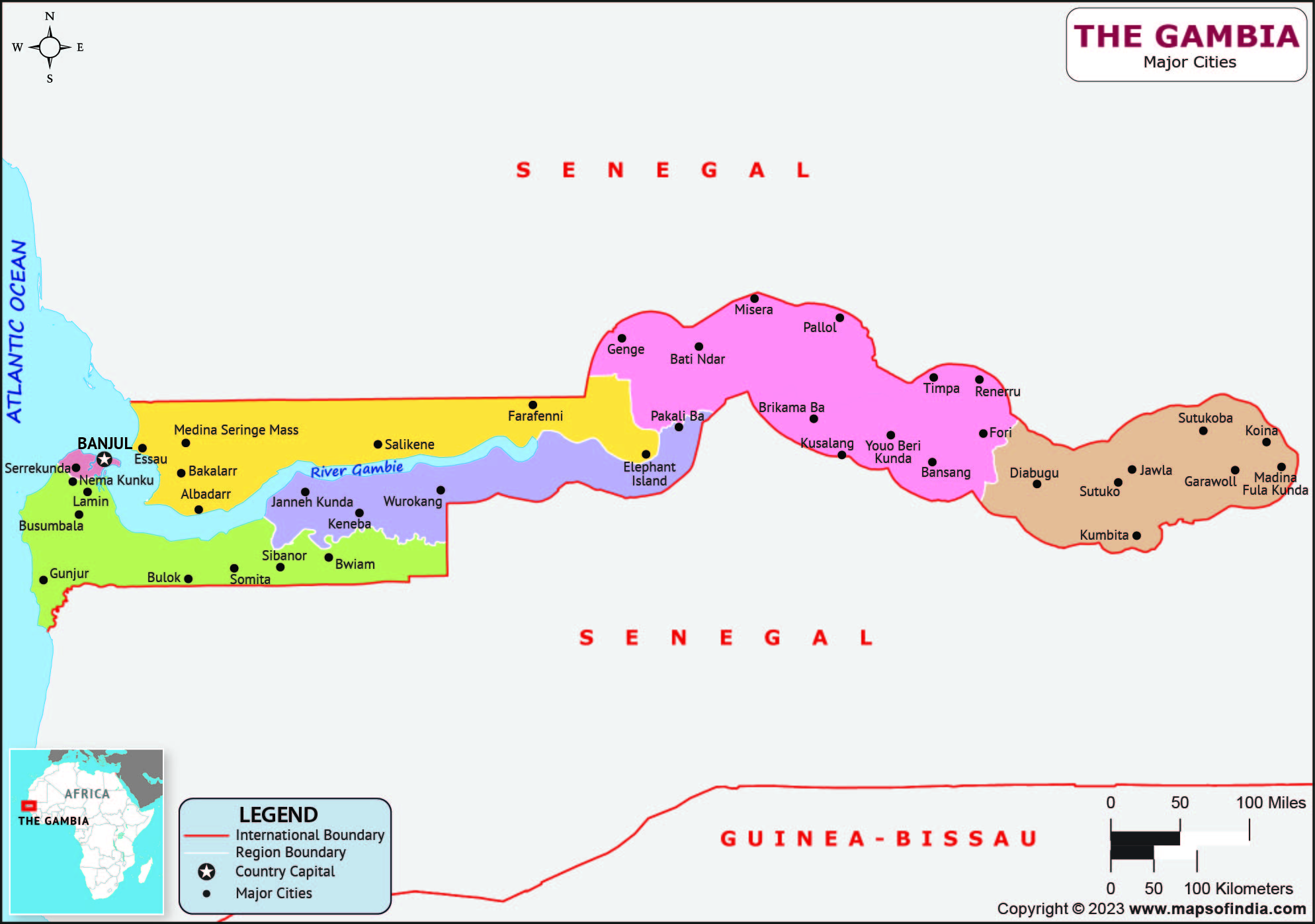 The Gambia Regions and Capital Map