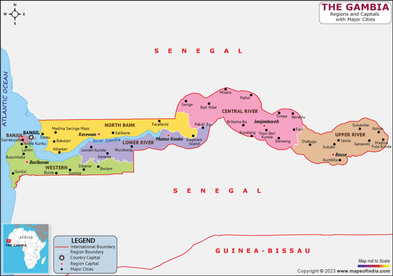 The Gambia Regions and Capital Map