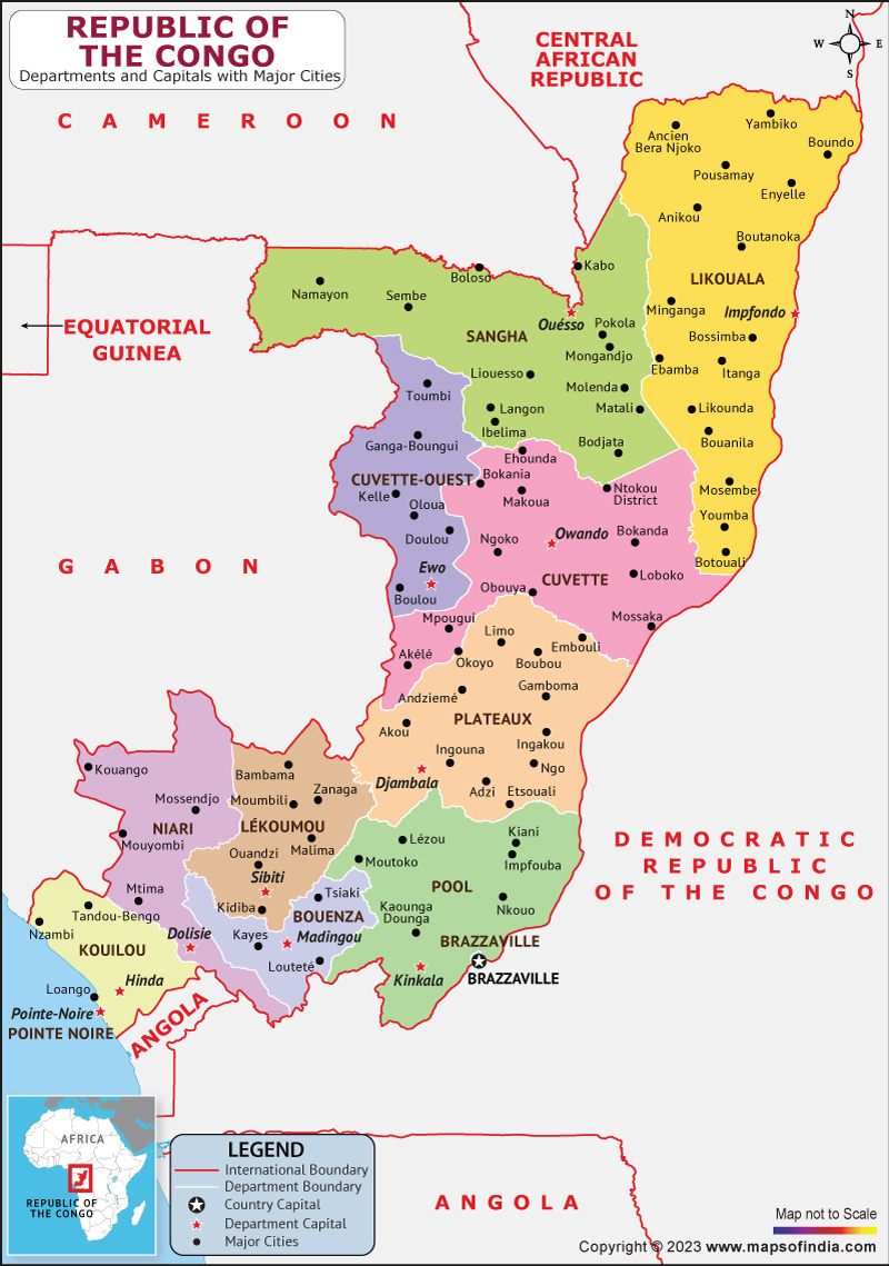 The Republic of Congo Departments and Capital Map
