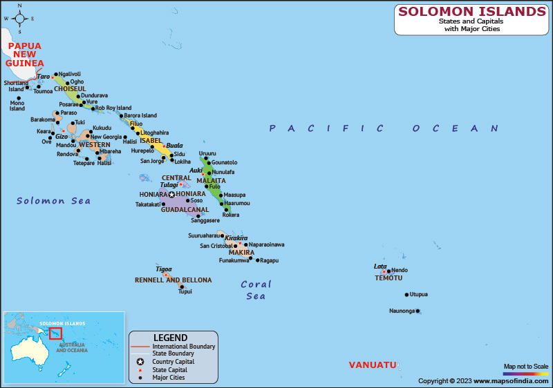 The Solomon Islands Provinces and Capital Map