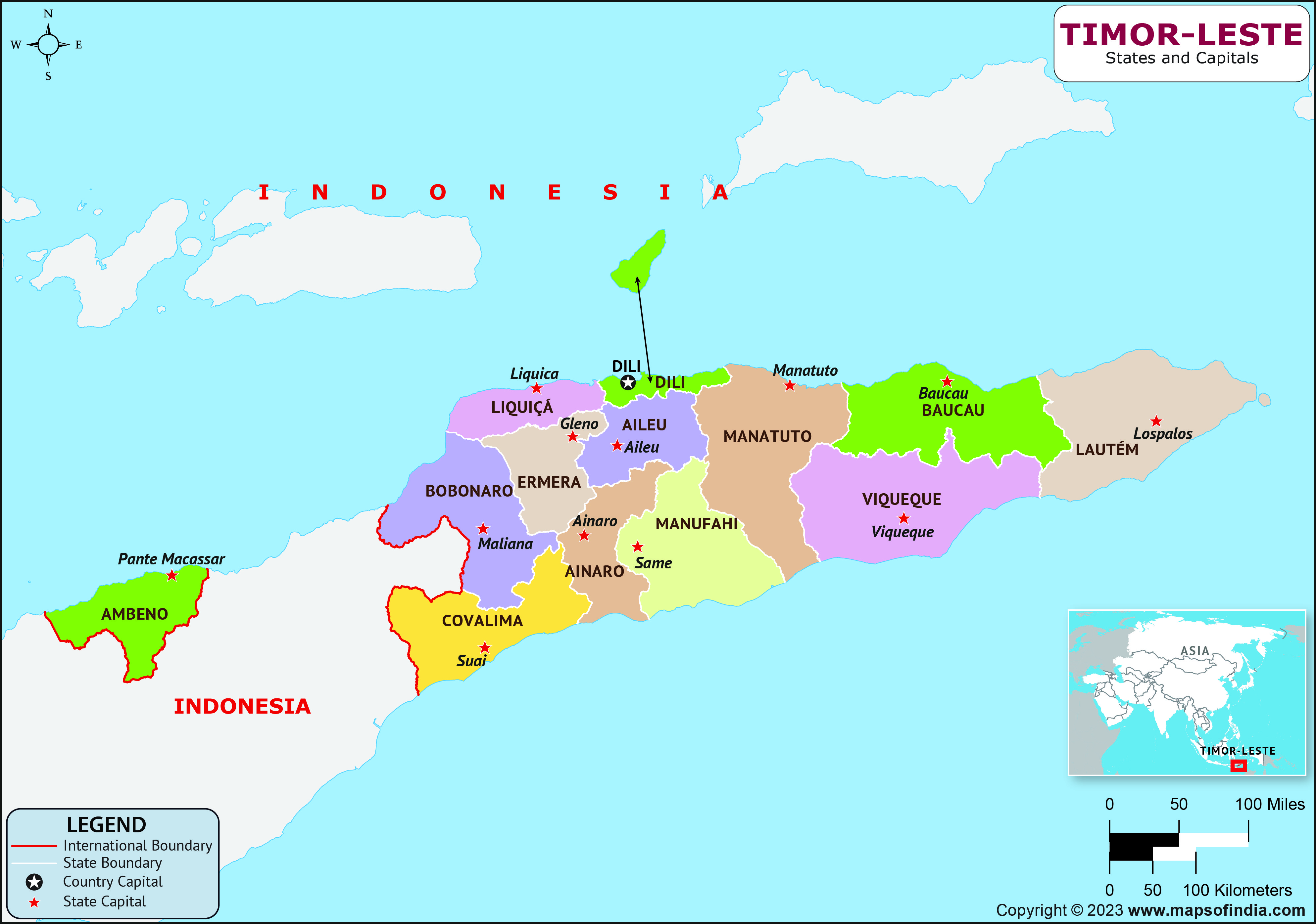 Timor Leste Municipalities  and Capital Map