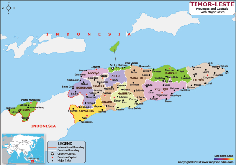 Timor Leste Provinces and Capital Map