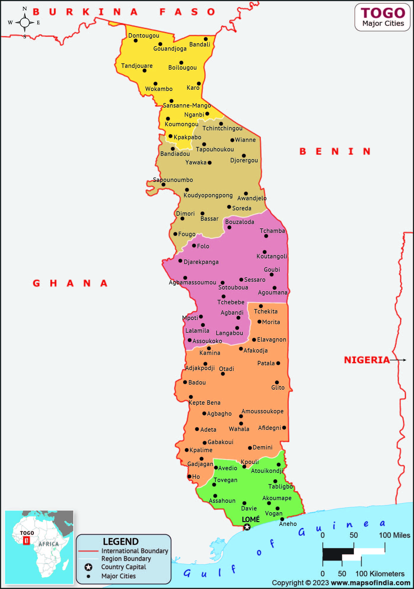 Togo Regions and Capital Map