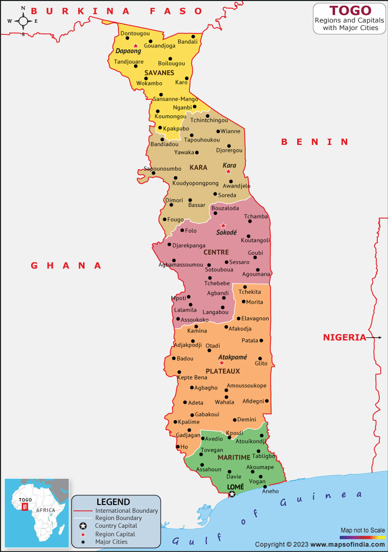 Togo Regions and Capital Map