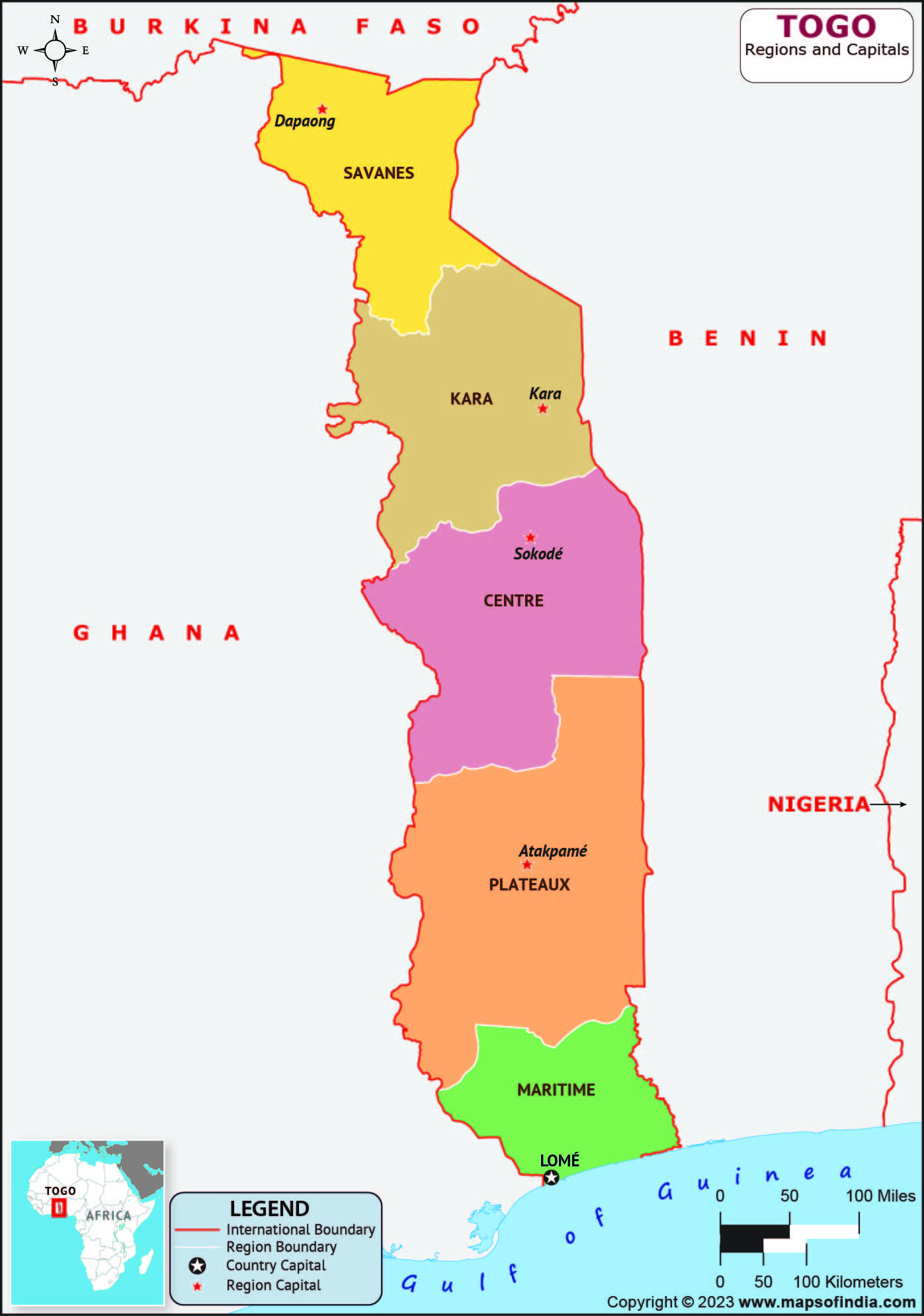 Togo Regions and Capital Map
