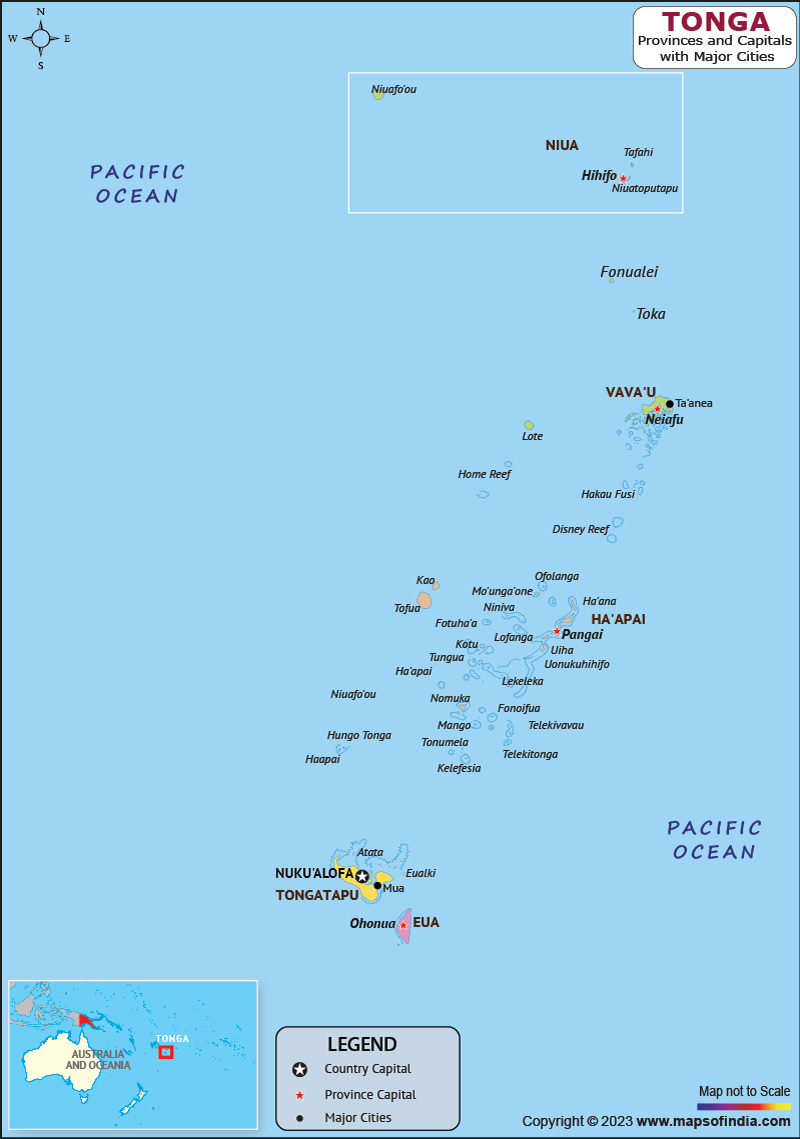 Tonga Provinces and Capital Map