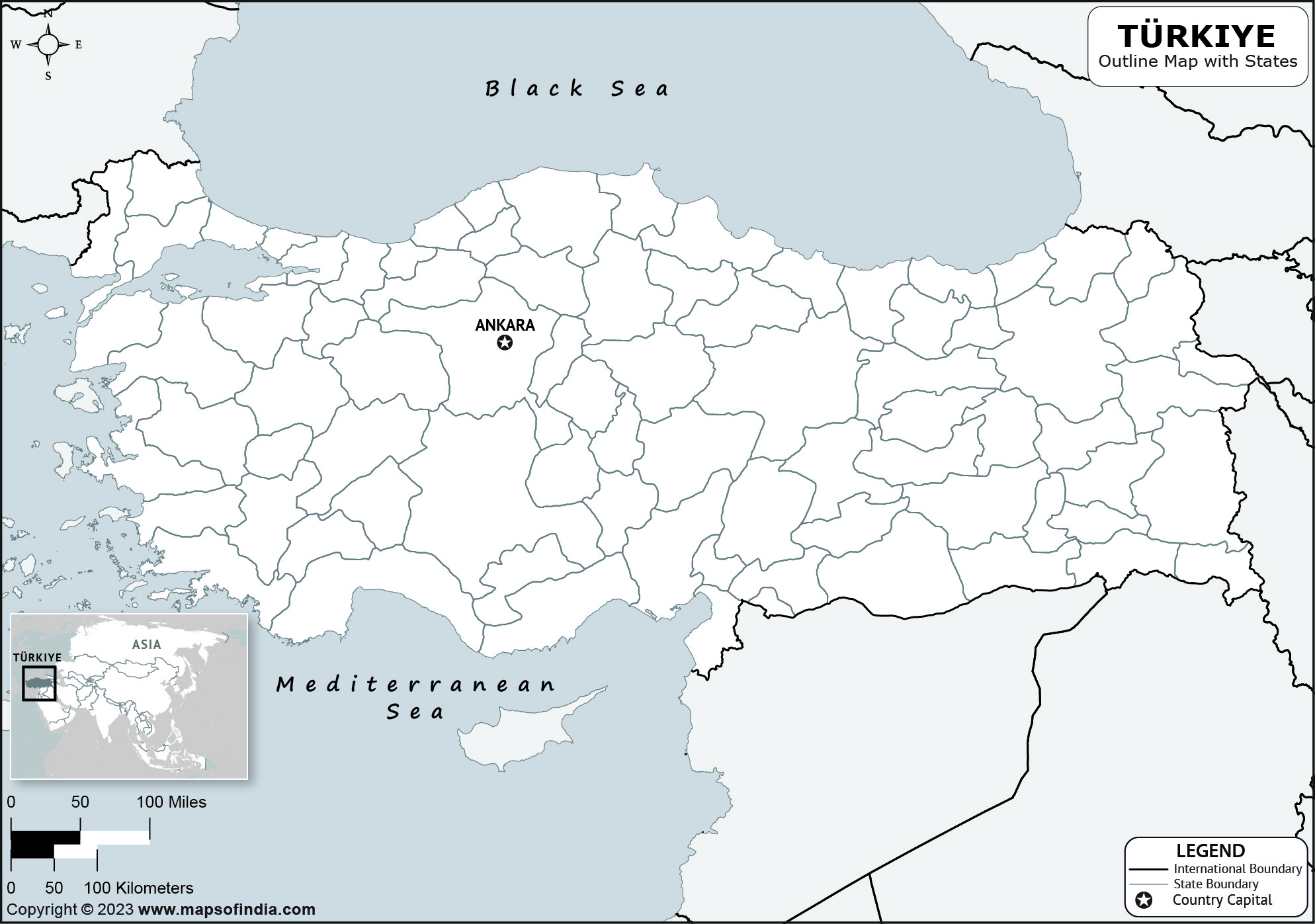 Turkey Blank Outline Map