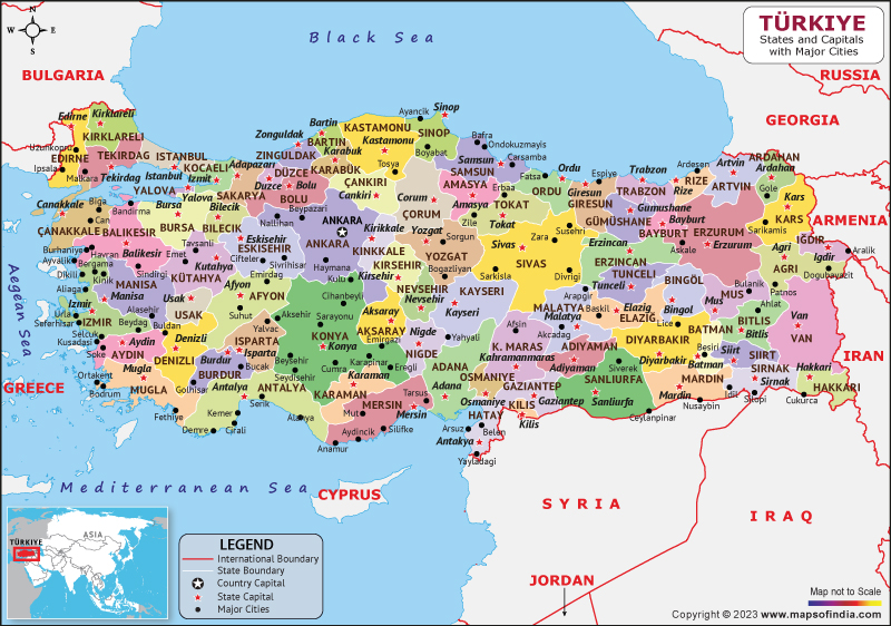 Turkey States and Capital Map