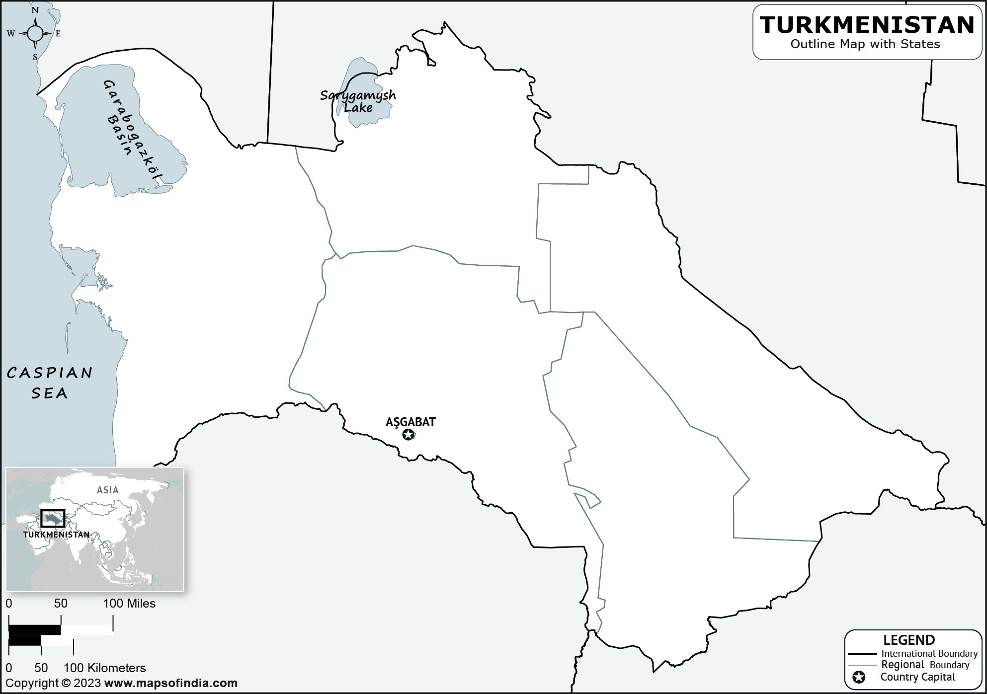 Turkmenistan Blank Outline Map