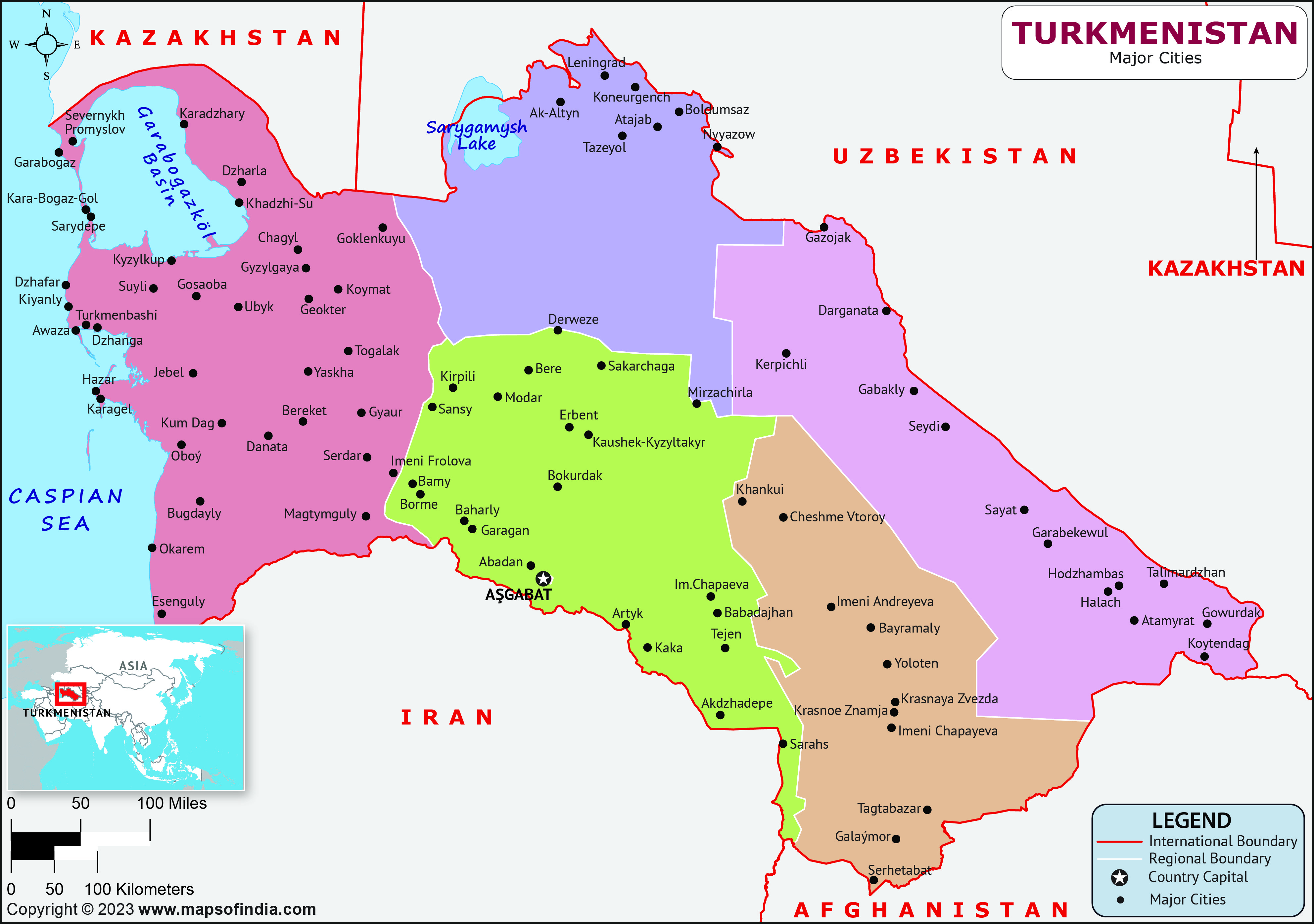 Turkmenistan Major Cities Map