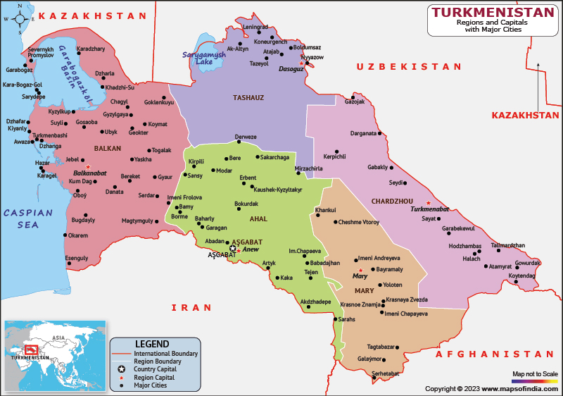 Turkmenistan Regions and Capital Map