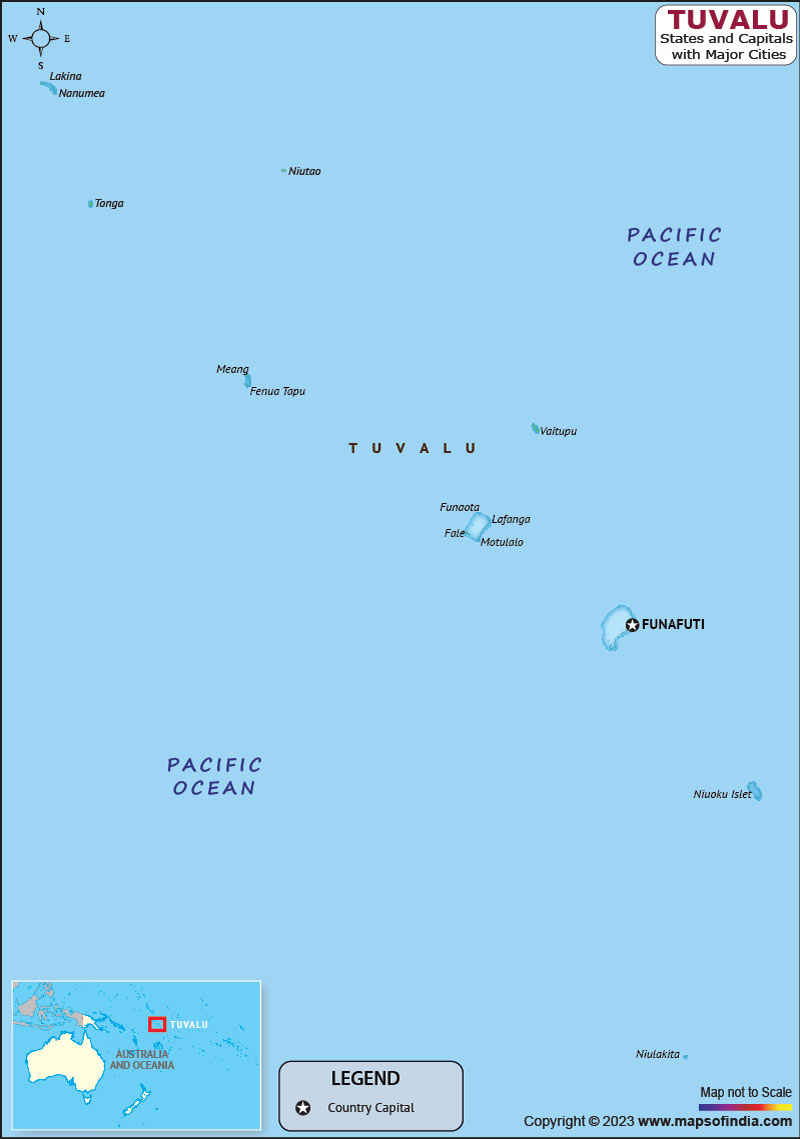 Tuvalu Municipalities and Capital Map