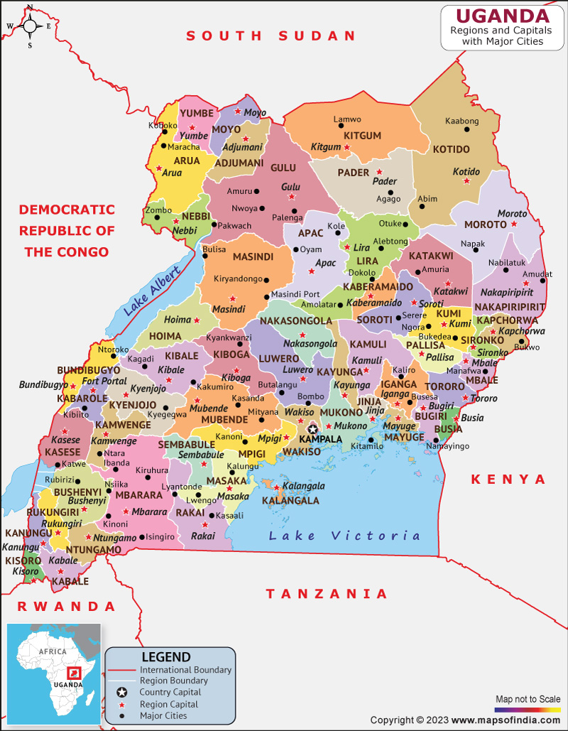 Uganda Districts and Capital Map
