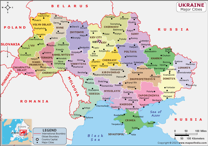 Ukraine Big Cities Map