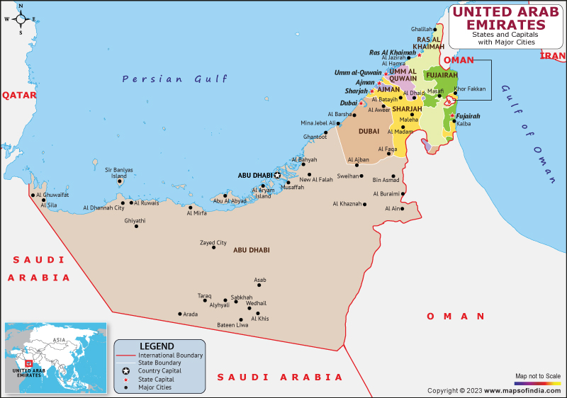 United Arab Emirates States and Capital Map