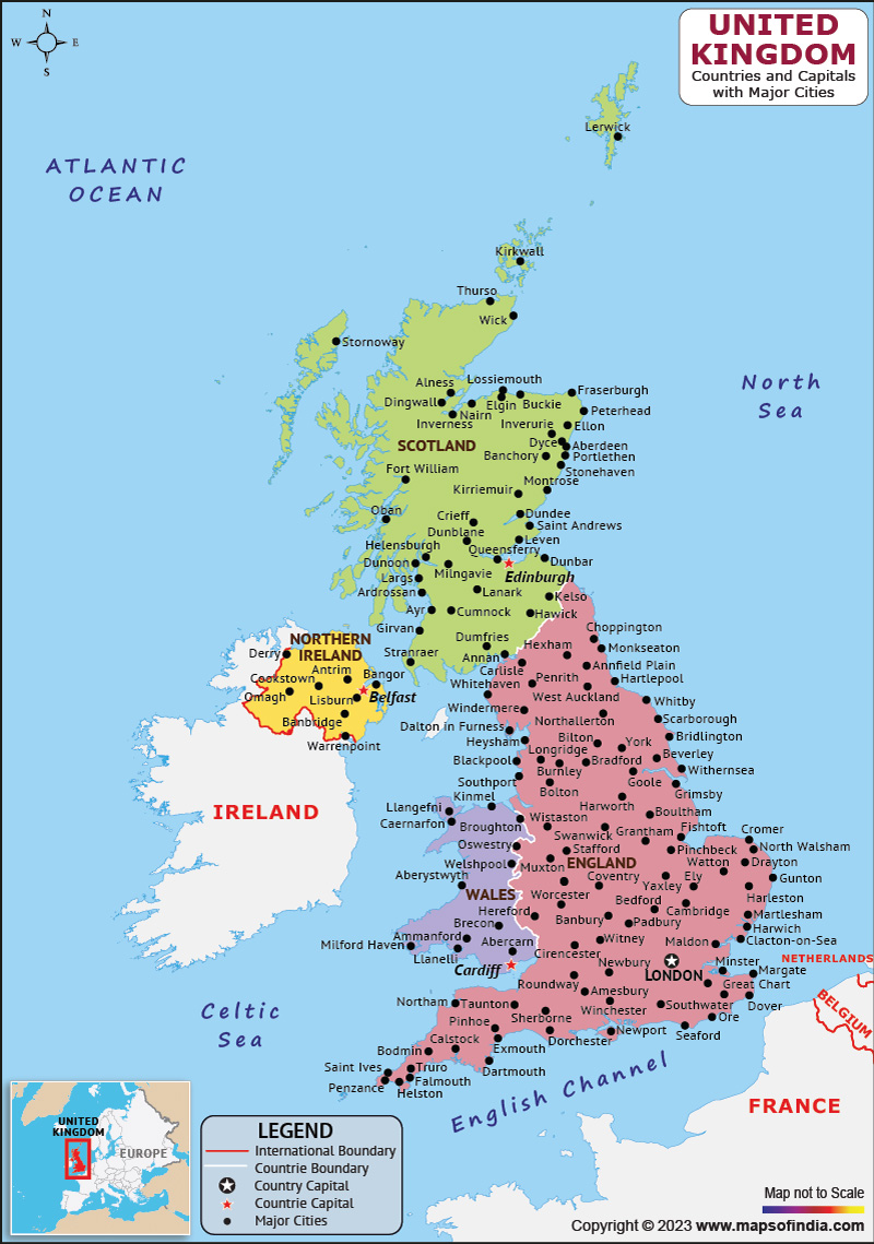 United Kingdom Countries and Capital Map