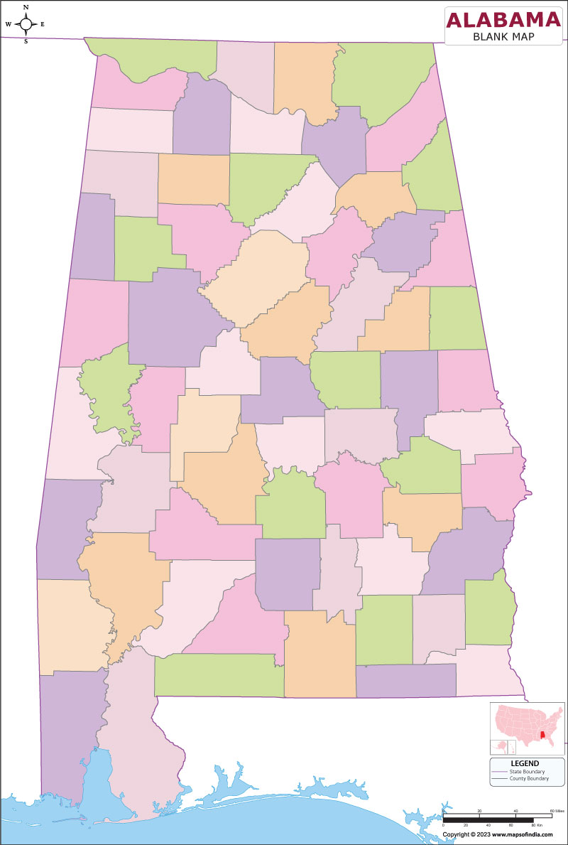 Blank Outline Map of Alabama