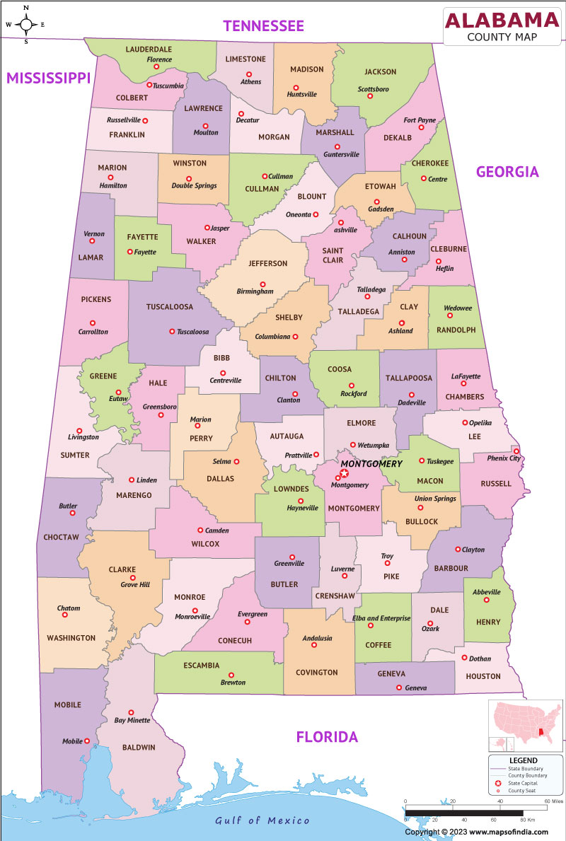 Alabama map showing state counties