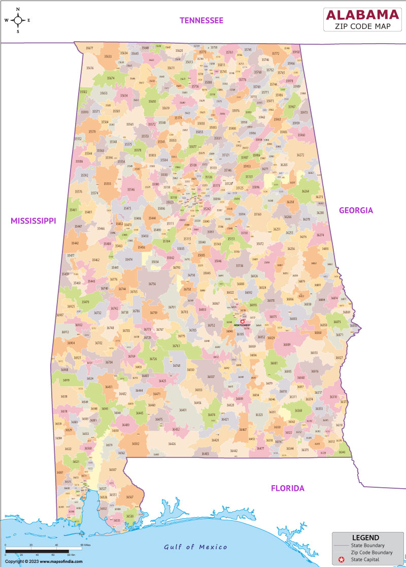 Alabama zip code map