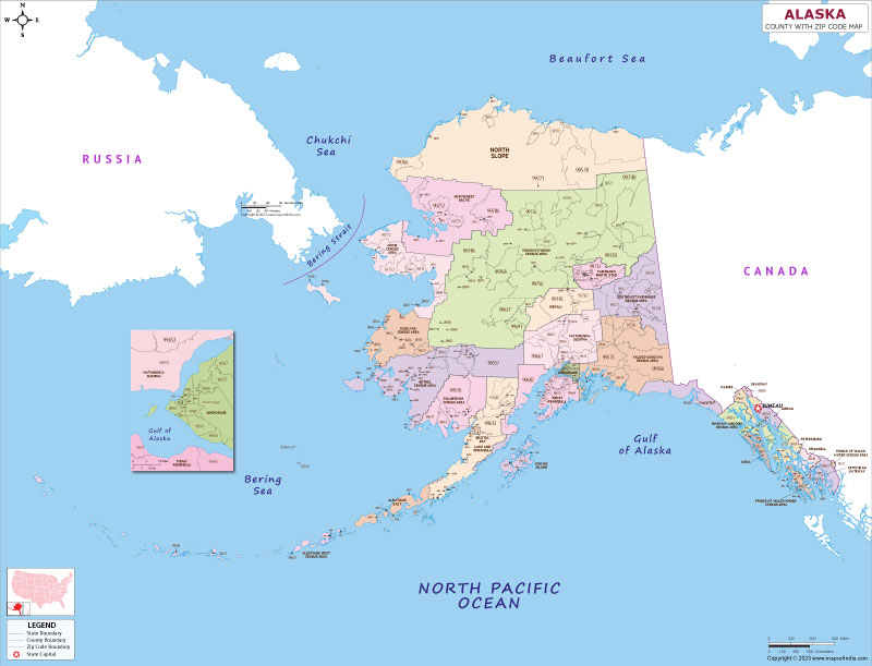 Alaska county-wise zip code map