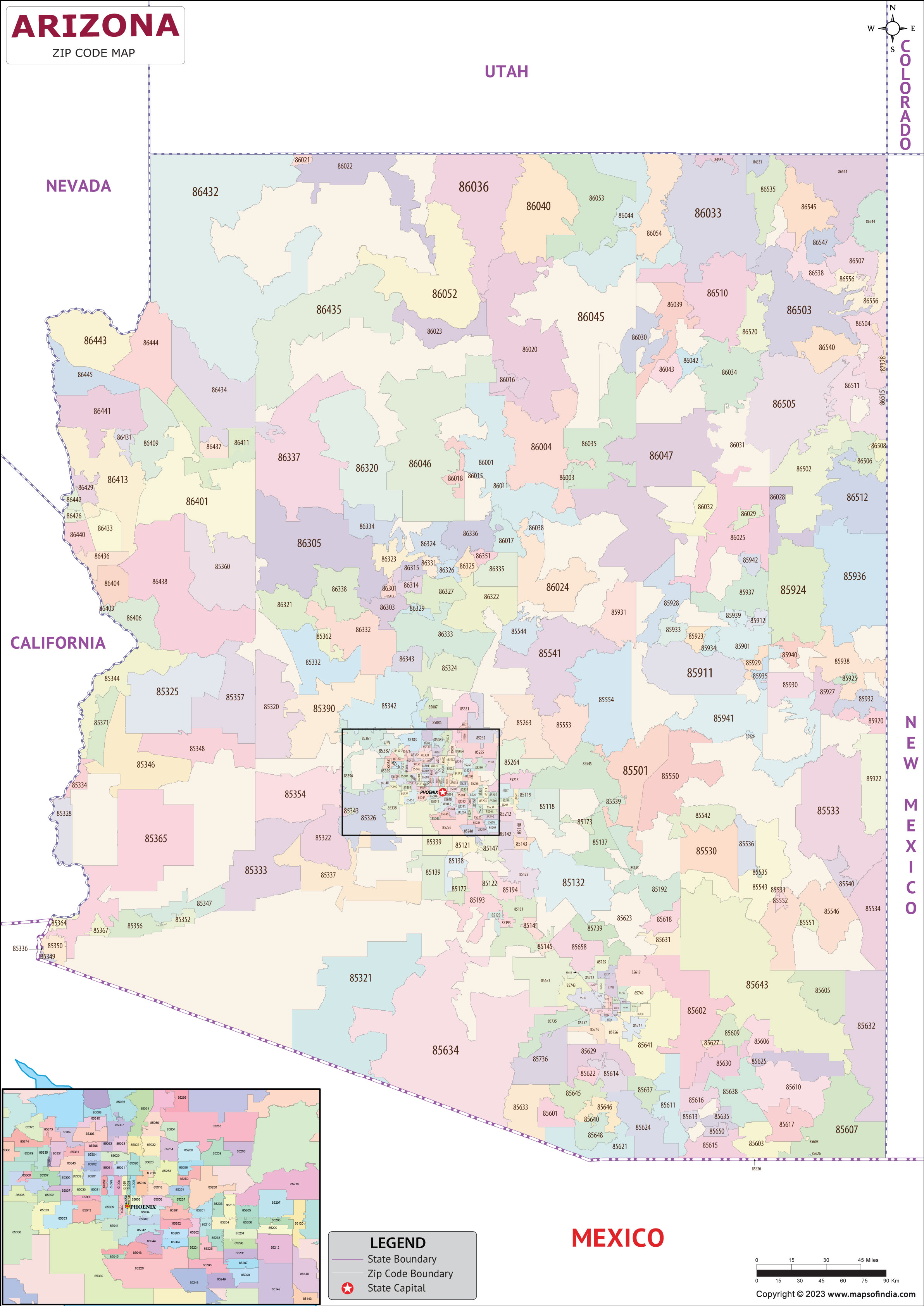 Arizona zip code map