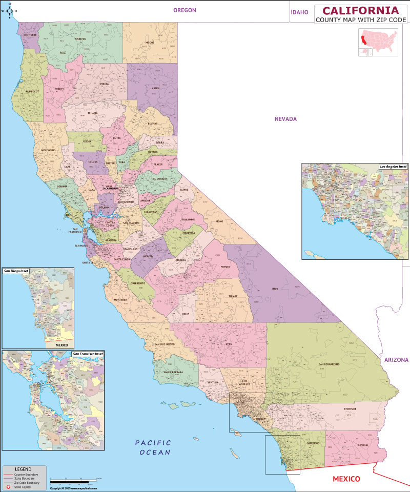 California county-wise zip code map