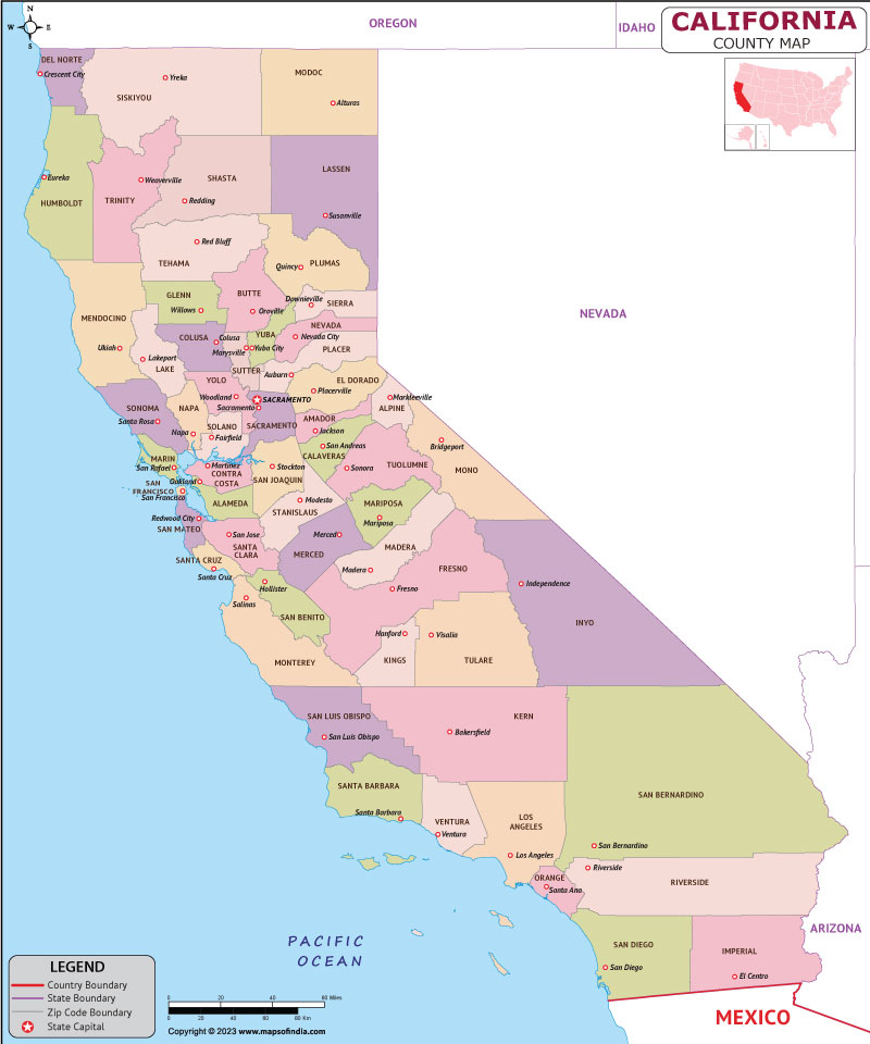 California map showing state counties