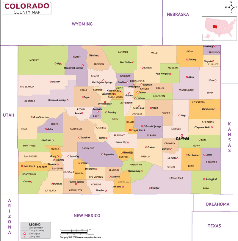Colorado map showing state counties
