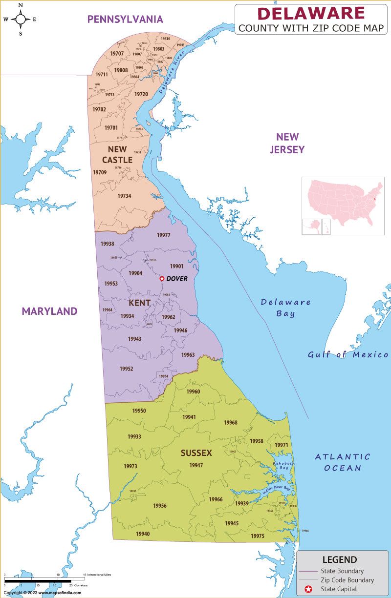 Delaware county-wise zip code map