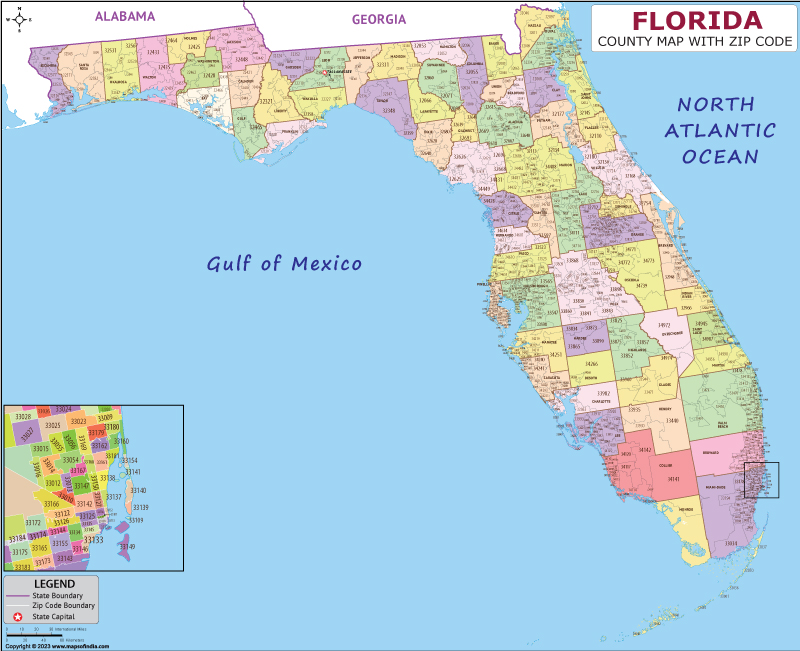 Florida county-wise zip code map