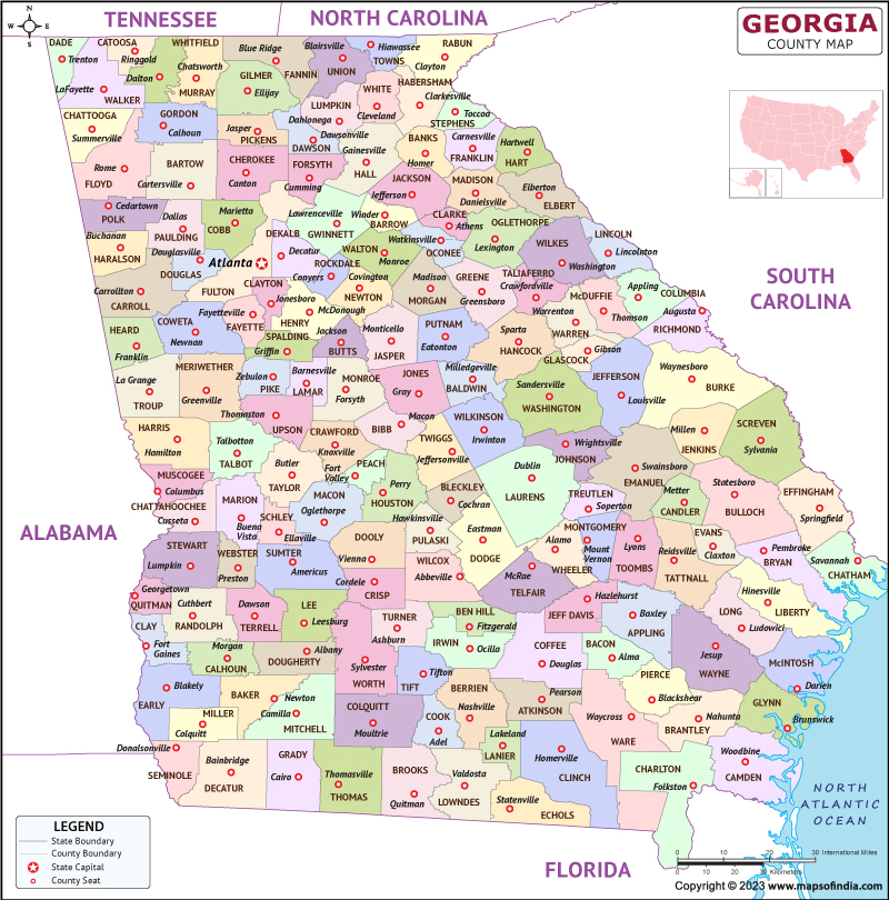 Georgia map showing state counties