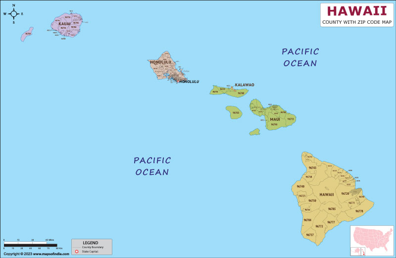Hawaii county-wise zip code map