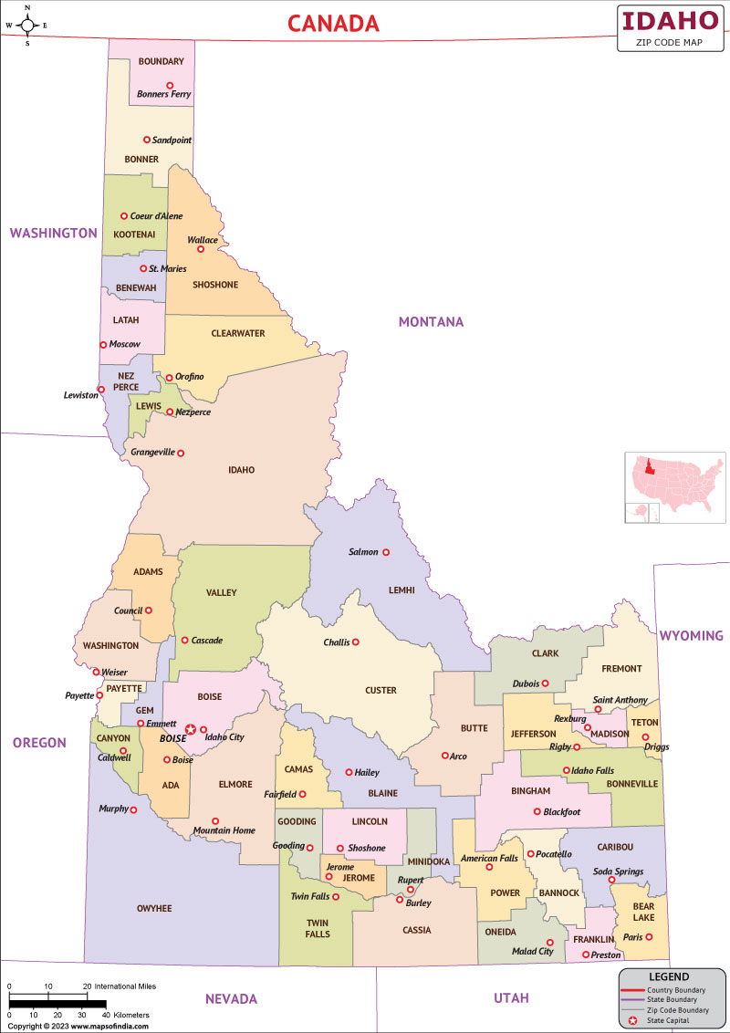 Idaho map showing state counties